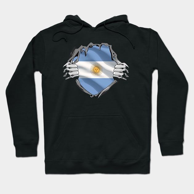 Two Hands Ripping Revealing Flag of Argentina Hoodie by BramCrye